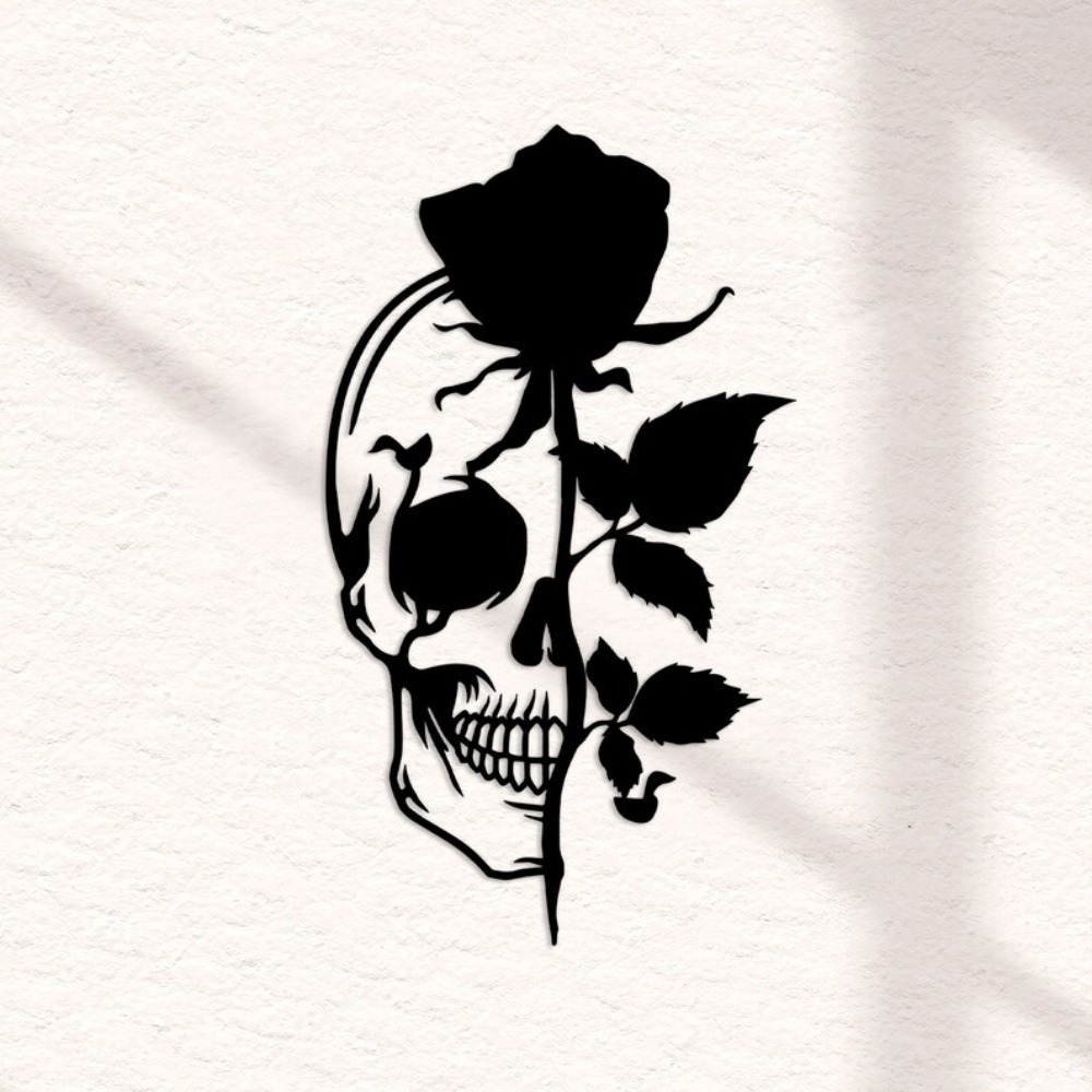 Halloween Skeleton Decoration - 장미 금속 벽 장식이 있는 해골,