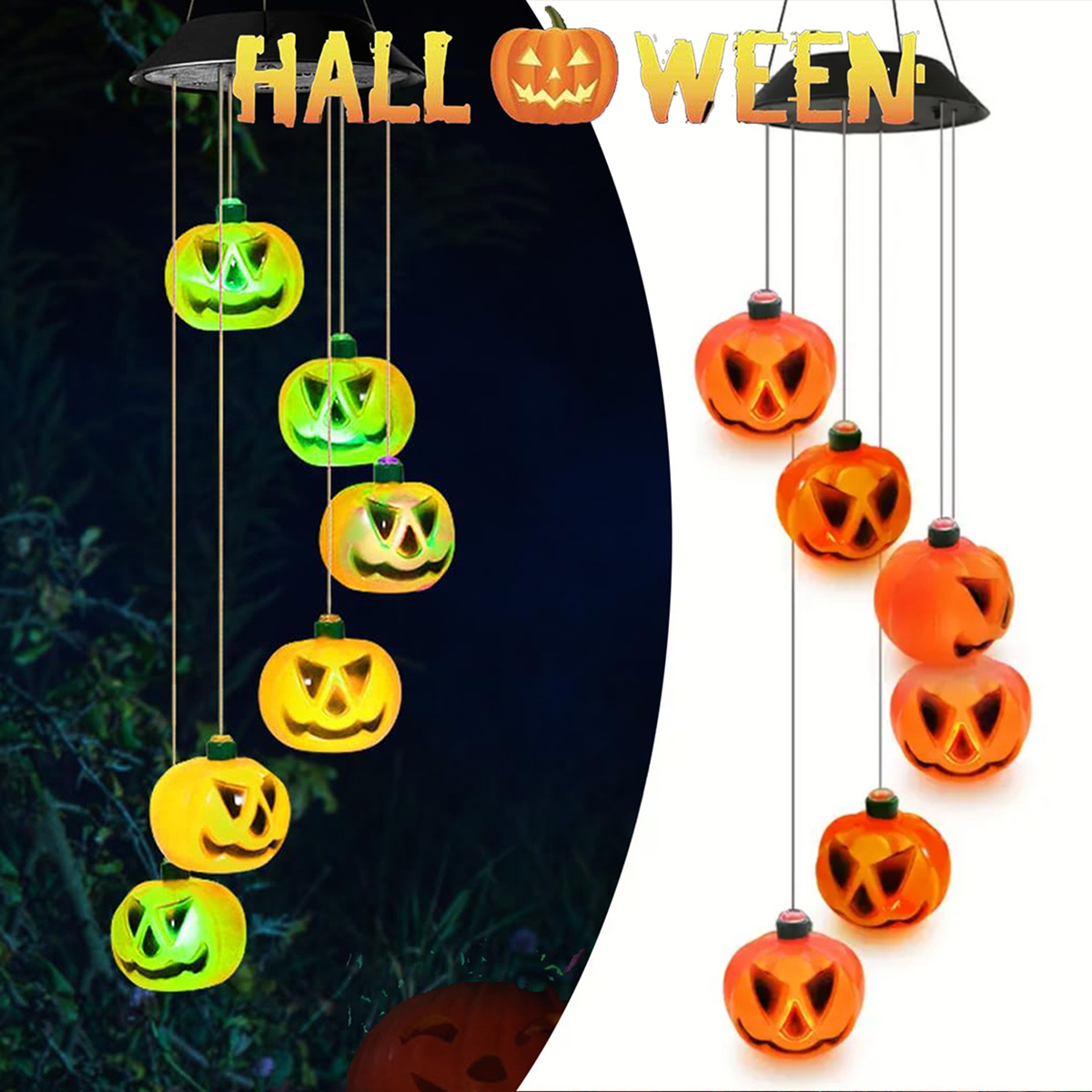 Halloween Pumpkin Decor Led - 태양열로 작동하는 할로윈 호박 바람 종소리
