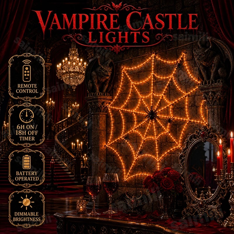 Halloween Led String Lights Orange - 할로윈 거미줄 모양 LED 스트링 조명,