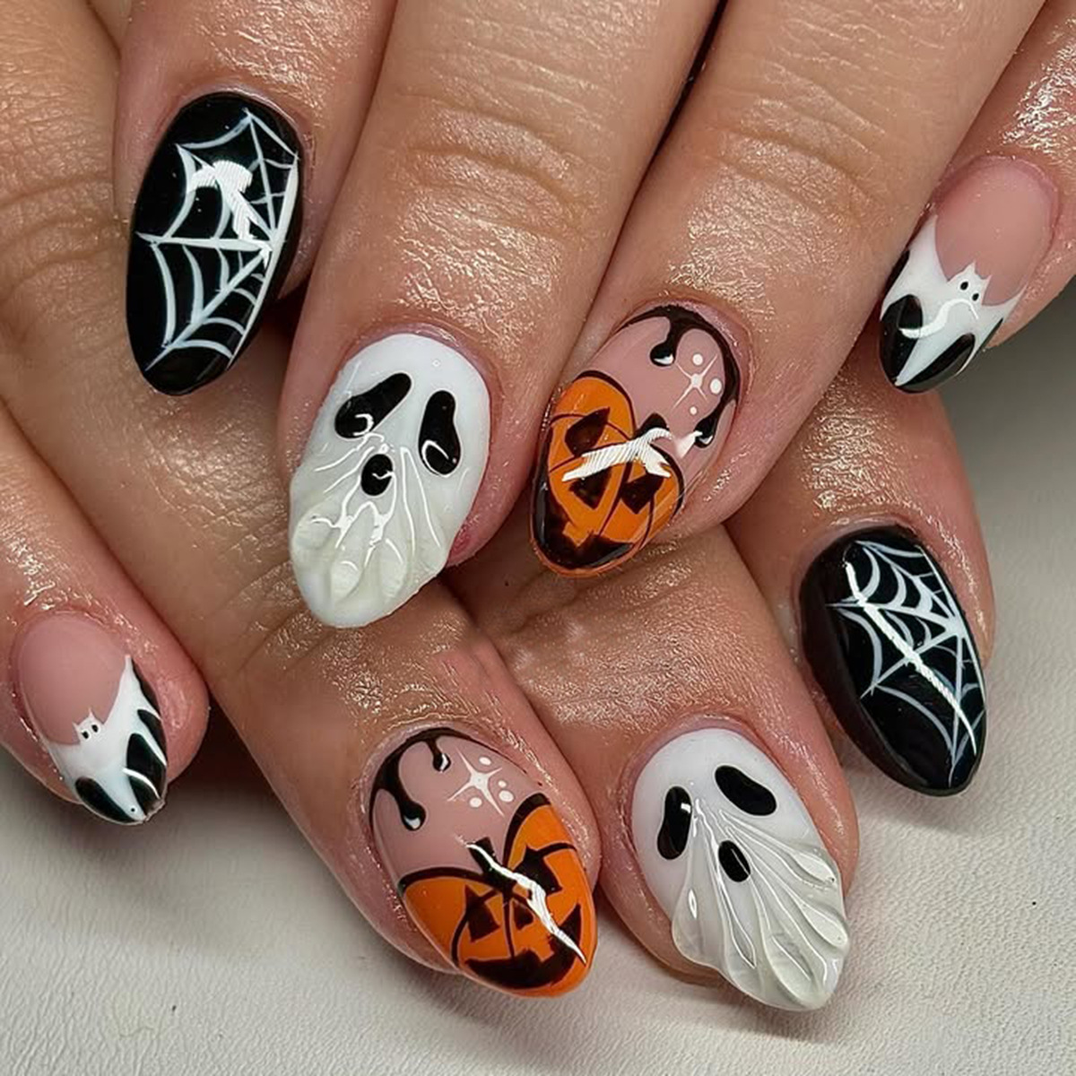 Pumpkin Lantern Halloween - 할로윈 가짜 손톱 유령 호박 랜턴
