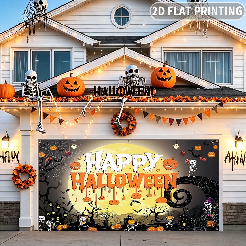 1개 2D 플랫 할로윈 파티 차고 배너, 해피 할로윈  - Halloween Skeleton Decoration 리뷰 및 가격