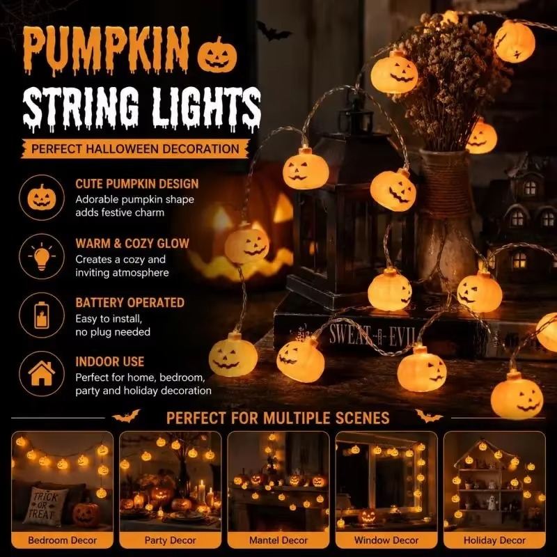 할로윈 호박 모양 LED 전구 스트링, 건전지로 작동하 - Halloween Pumpkin Decor Led 리뷰 및 가격
