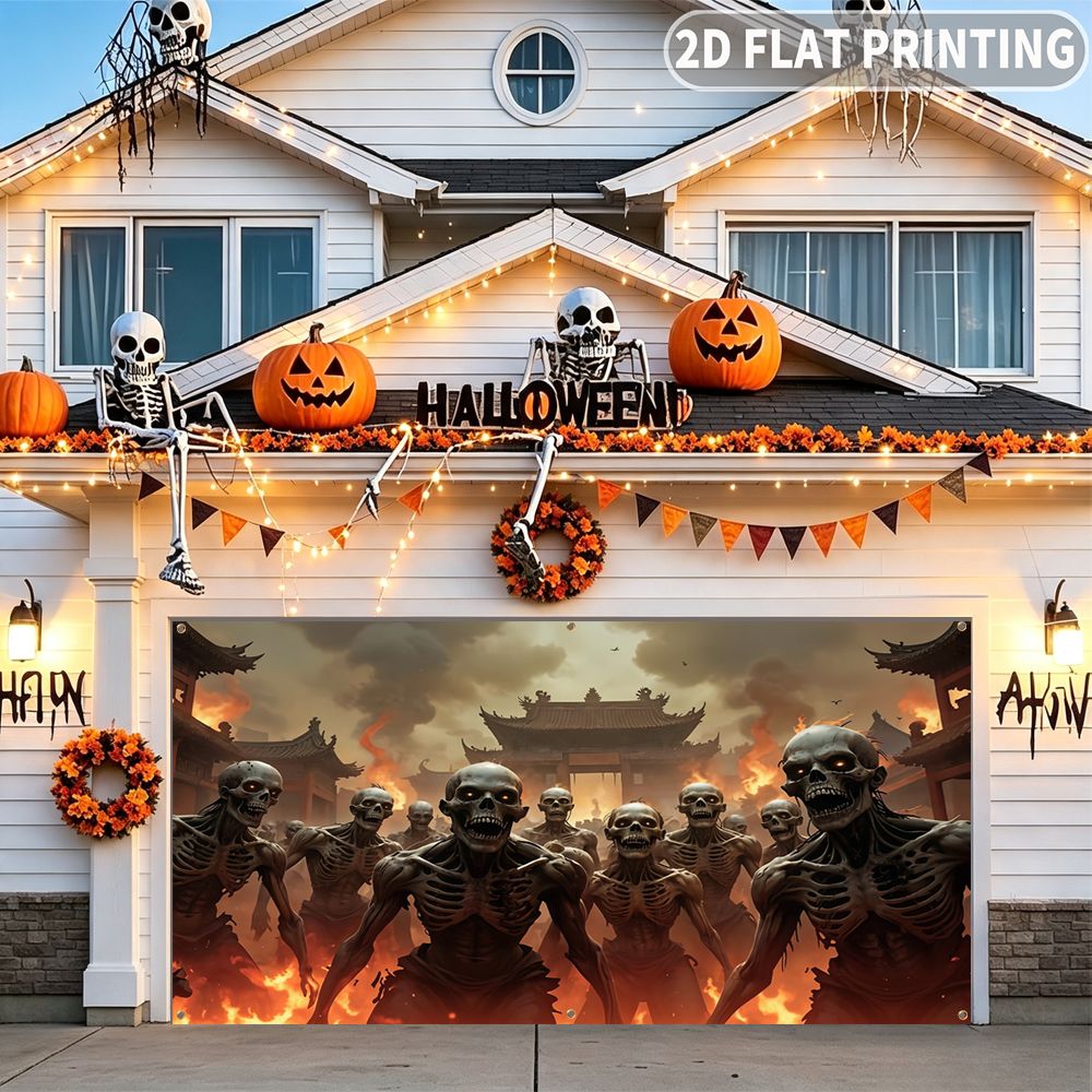 2D 평면 할로윈 파티 차고 배너 1개, 불타는 성전을 - Halloween Skeleton Decoration 리뷰 및 가격
