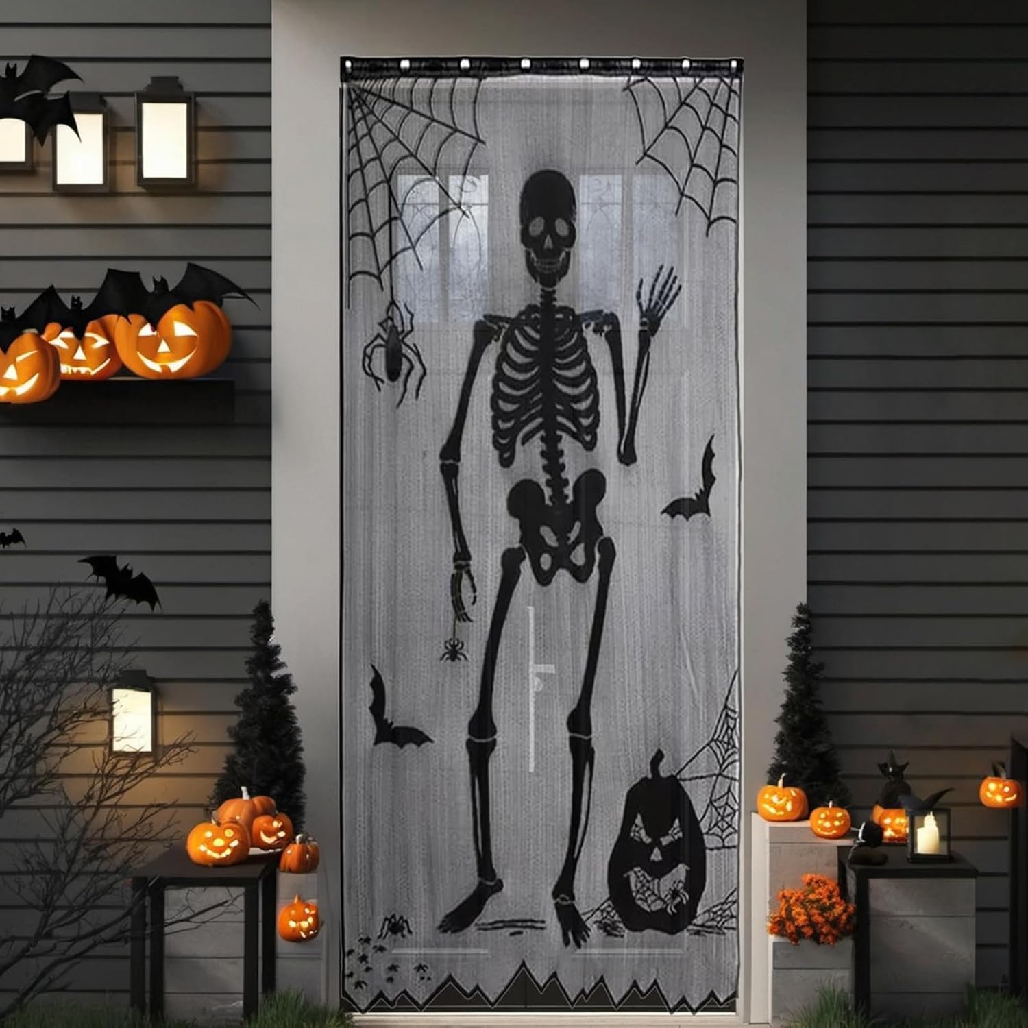 할로윈 해골 레이스 도어 커튼 블랙 해골 거미 박쥐 호 - Halloween Skeleton Decoration 리뷰 및 가격