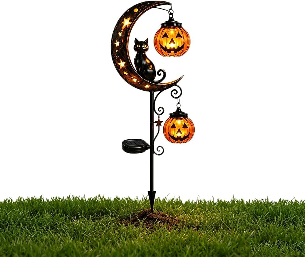 태양광 할로윈 검은 고양이 호박 달 정원 장식등, 야외 - Halloween Pumpkin Decor Led 리뷰 및 가격