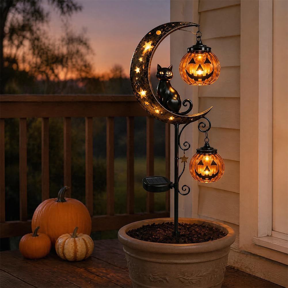 태양광 할로윈 검은 고양이 호박 달 정원 장식등, 야외 - Halloween Pumpkin Decor Led 리뷰 및 가격