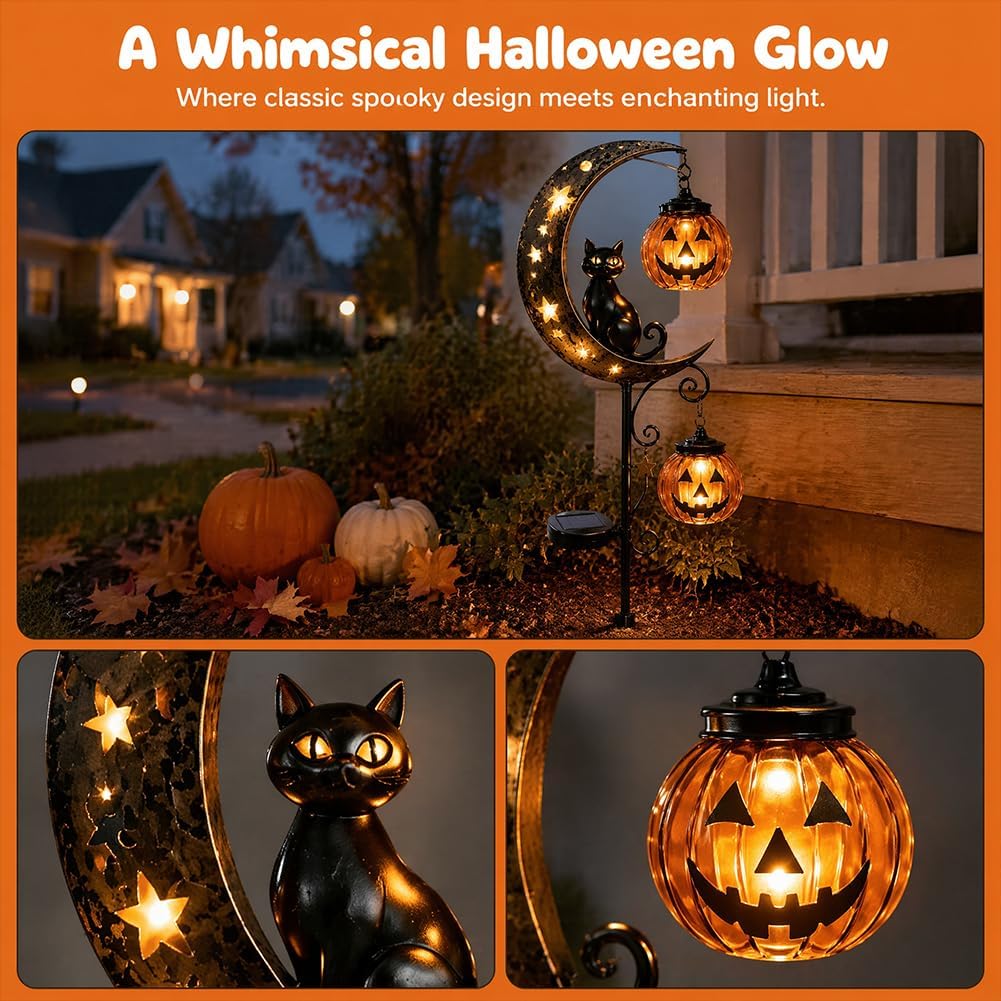 태양광 할로윈 검은 고양이 호박 달 정원 장식등, 야외 - Halloween Pumpkin Decor Led 리뷰 및 가격