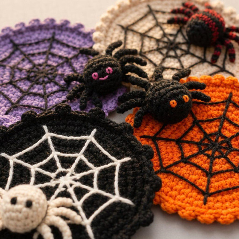 10cm 할로윈 거미줄 모양 크로셰 컵 받침, 수제 커 - Spider Web Halloween Decoration 리뷰 및 가격