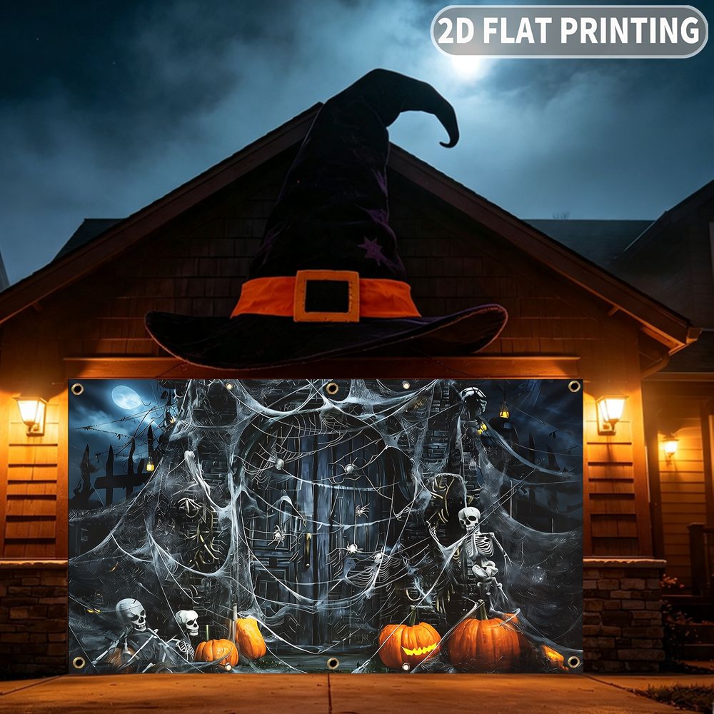 2D 평면 할로윈 파티 차고 배너 1개, 할로윈 해골, - Spider Web Halloween Decoration 리뷰 및 가격